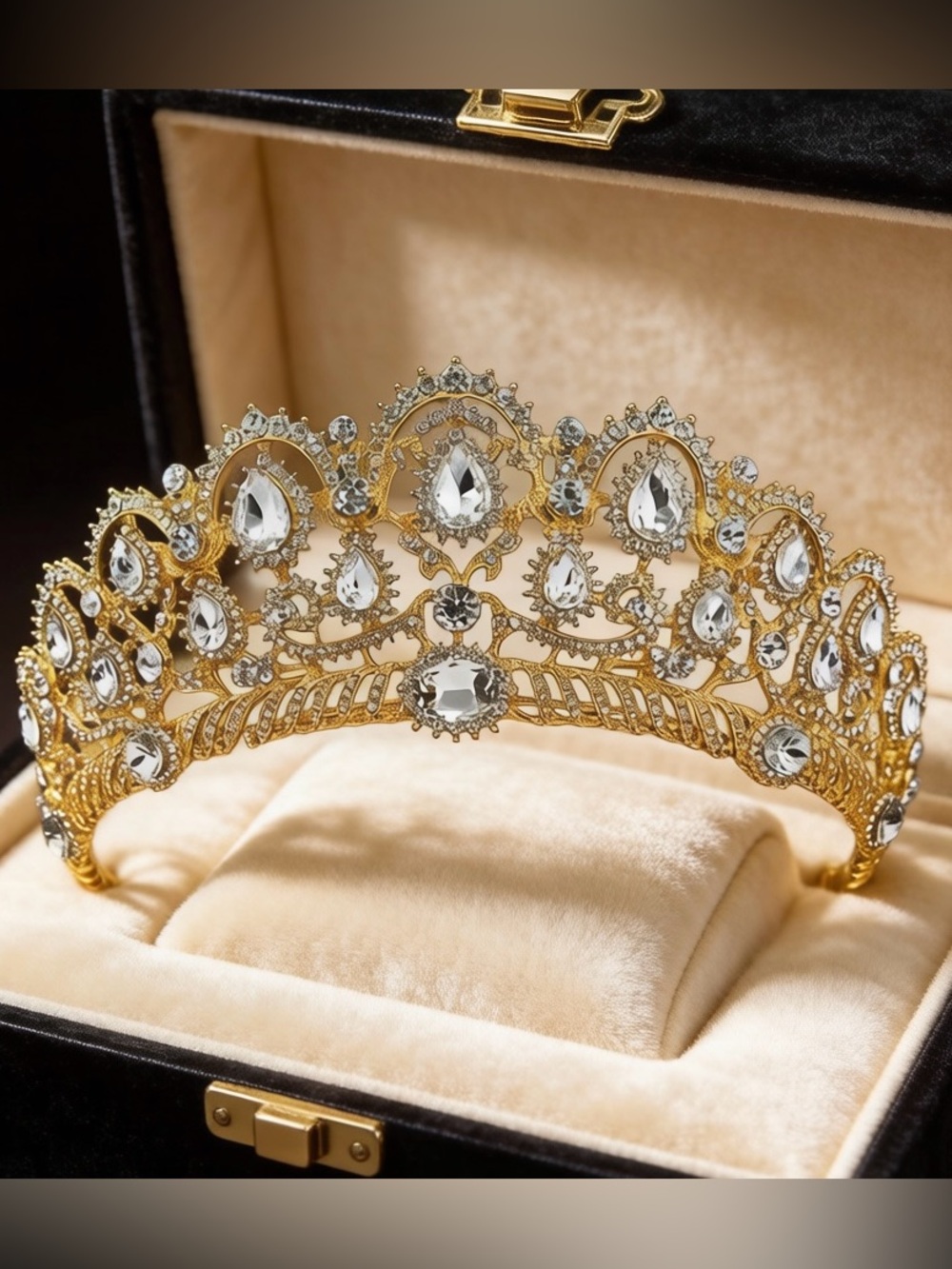Gold Crystal Bridal Tiara Crown - Elegant Wedding Headpiece